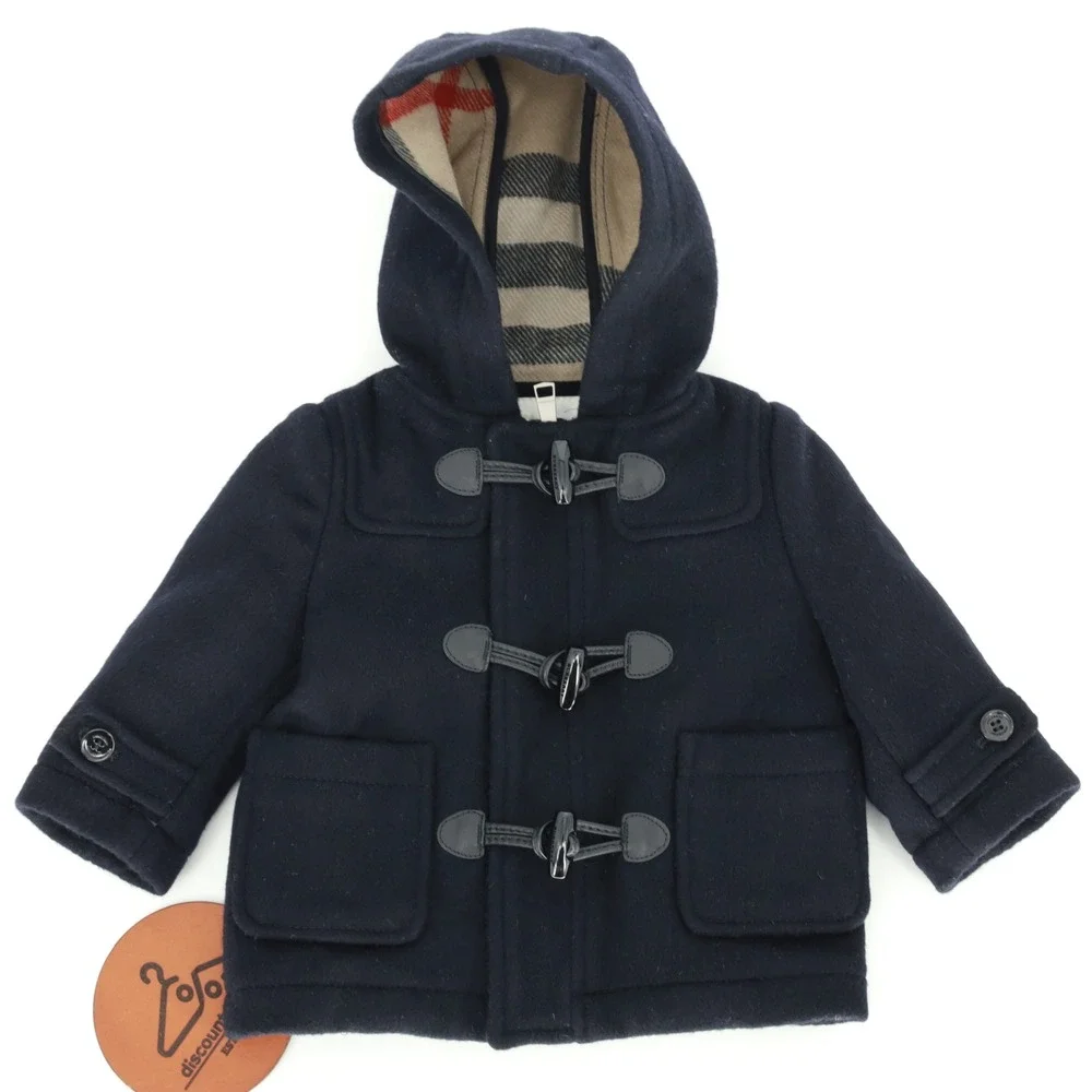 Burberry Children Wool Duffle Coat Hooded Nova Check Lining 6M Designer Luxury‎